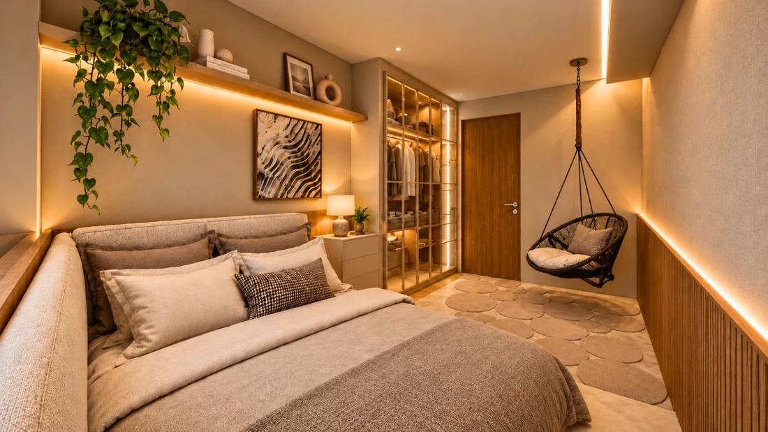 Quarto de casal — Edf. Wish · Jatiúca, projeto do Estúdio Aline Rizzo